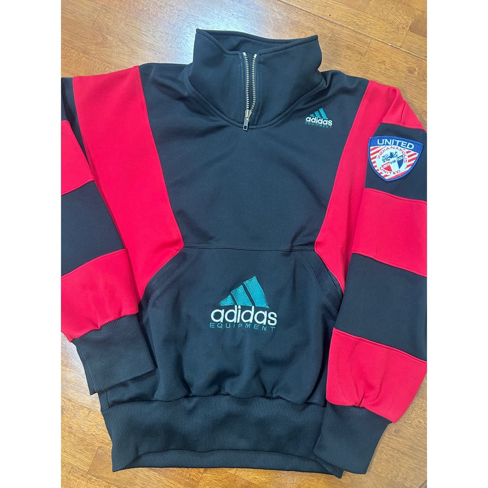 Vintage Adidas Equipment Pullover Mens S Black Red 90s Quarter Zip Sweatshirt